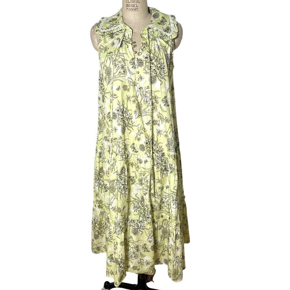 Hunter Bell Sleeveless Maxi Dress Large Collar Green Size Small CottageCore